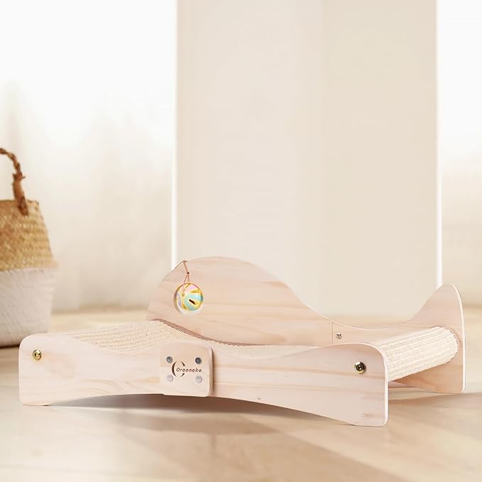 Oroonoko Cat Scratcher Bed for Indoor 2-in-1 Sisal Scratching Post & Hammock with Easy Assembly, Non-Tip Wood Base, Large Cat Bed & Scratch Pad (Fish Back)