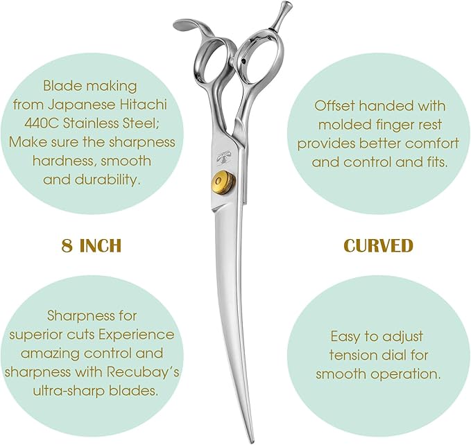 Gold Mantis Professional Dog Shears, 8.0" Curved Shear For All Breeds, Sharp and Smooth Scissoring Tools