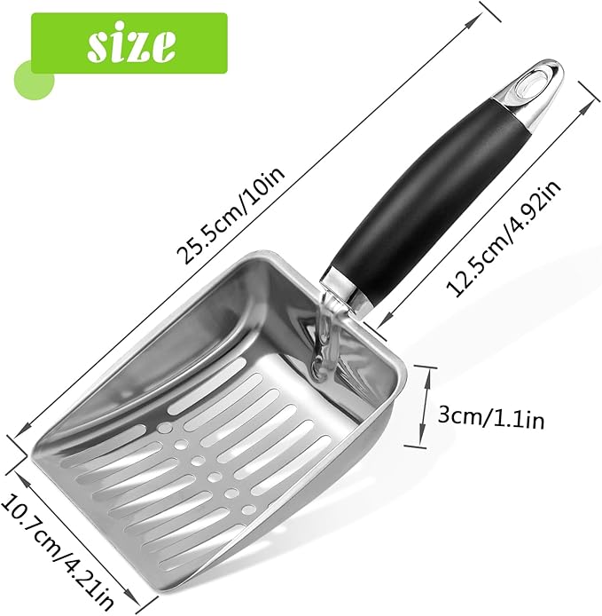 Cat Litter Scoop -Stainless Steel Cat Litter Scoop-Sturdy Mesh Scooper - Upgrade Mesh Shovel-Easy to Clean - Suitable for Cat Litter Box -Black-More