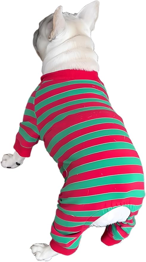 Dog Pajamas Cotton Striped Pet Jumpsuit, Breathable Comfy Pjs for Puppy and Cat, Dog Christmas Pajamas Shirts for Small Large Dogs Onesie Boys and Girls