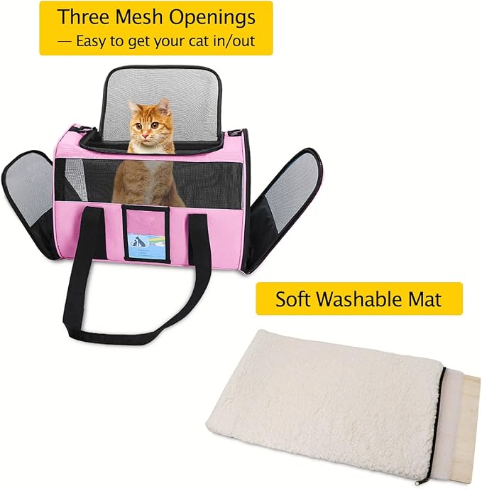 Refrze Pet Carrier Airline Approved, Cat Carriers for Medium Small Cats, Soft Dog Carriers for Dogs, TSA Approved Pet Carrier for Cats Dogs of 15 Lbs, Puppy Carrier,Pink