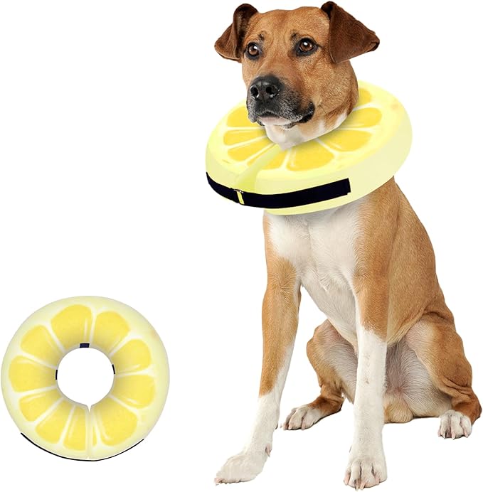 Adjustable Inflatable Dog Cone Collar for Surgery Recovery, Soft Cone for Dogs & Cats, Portable & Washable Dog Donut Collar, Large Cat Cone E Collar (Yellow L)
