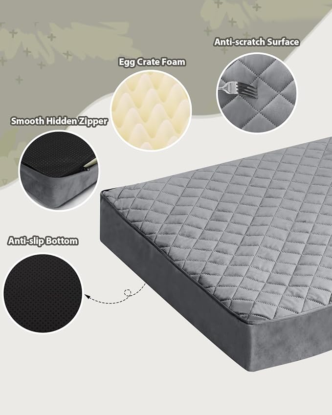 Orthopedic XL Dog Beds Large Sized Dog Waterproof Pet Bed for Crate with Removable Washable Cover and Non-Slip Bottom, 41x27 Inch, Dark Gray