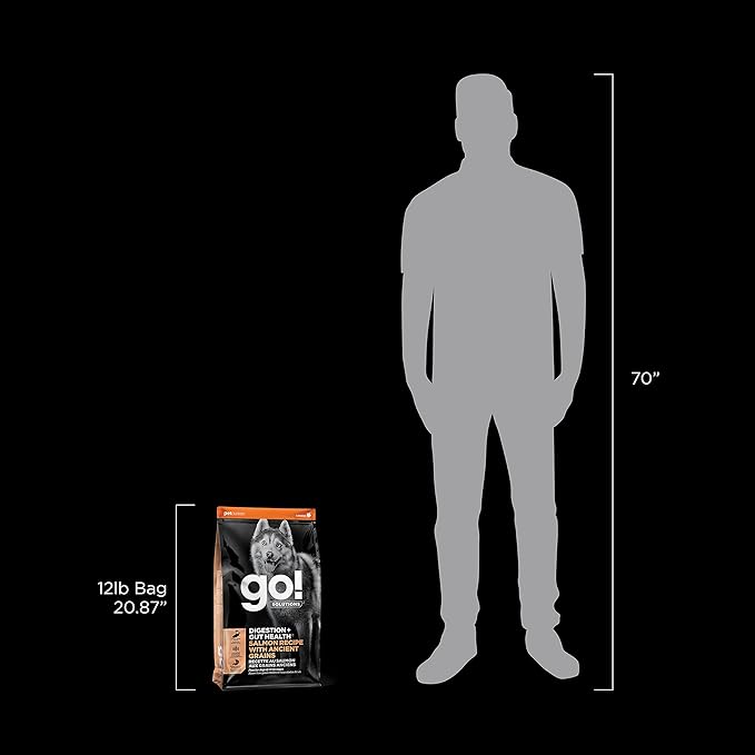 Go! Solutions Digestion + Gut Health, Dry Dog Food, Salmon Recipe with Ancient Grains, 12 lb Bag