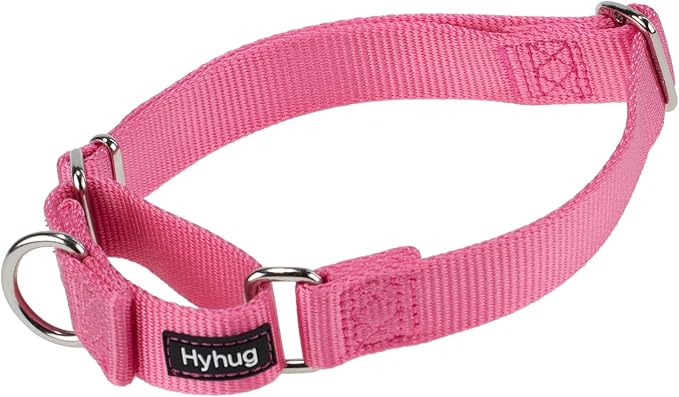 Hyhug Improved Design Nylon Webbing, Cold Water Washing Does Not Fade, Not Polluting Dog Hair, Wear Resistant and Not Prone to Fuzzing. No Slip Training Martingale Collar. (Candy Pink, Small)