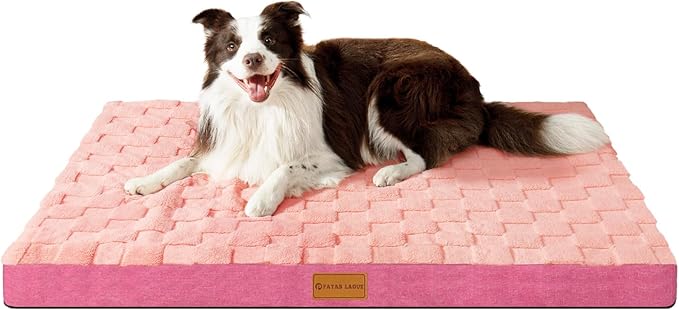 Patas Lague Orthopedic XL Dog Bed Large Sized Dog 42''X28'', Waterproof Soft Comfortable Egg Crate Foam Large Pet Beds Crate Mat with Removable Washable Cover and Nonskid Bottom, Pink