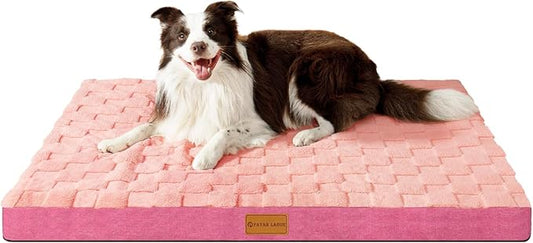 Patas Lague Orthopedic XL Dog Bed Large Sized Dog 42''X28'', Waterproof Soft Comfortable Egg Crate Foam Large Pet Beds Crate Mat with Removable Washable Cover and Nonskid Bottom, Pink