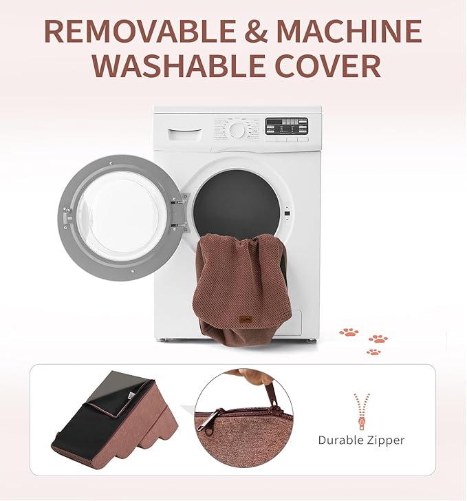 Made4Pets Dog Stairs Ramp for Bed, 4-Step Dog Steps for High Bed Couch Sofa Climbing, 35D Foam Pet Steps for Small Dogs and Cats, Non-Slip Bottom Pet Stairs, Brown