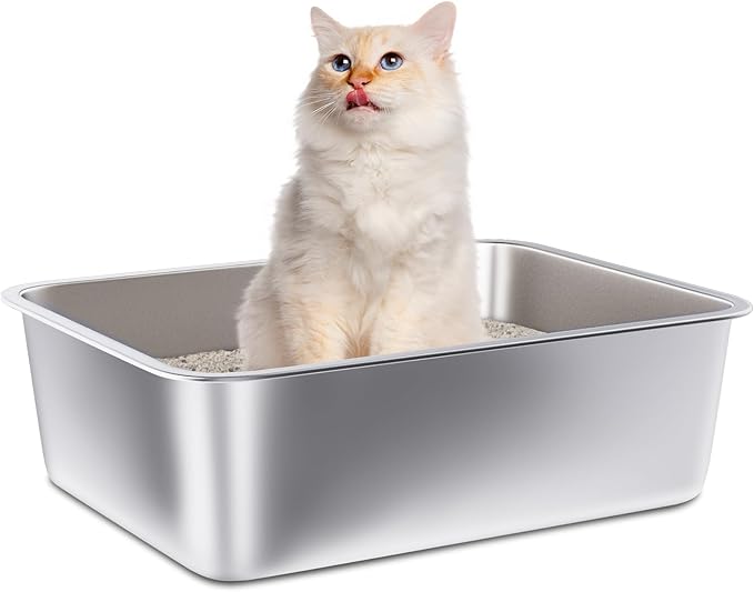 Stainless Steel Litter Box, 17.7"x13.8"x6" Medium to Large Metal Litter Box for Kitty/Cat/Rabbits, Easy to Clean, Non Stick Litterbox No Smell for Adult Cats