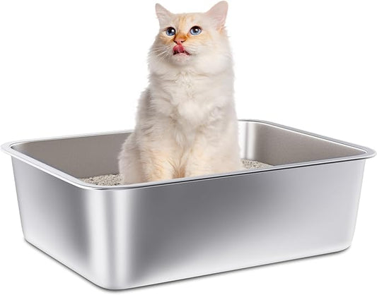 Stainless Steel Litter Box, 17.7"x13.8"x6" Medium to Large Metal Litter Box for Kitty/Cat/Rabbits, Easy to Clean, Non Stick Litterbox No Smell for Adult Cats
