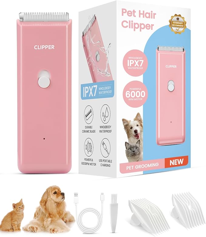 Pet Clippers for Dog Hair Grooming Low Noise, Rechargeable Cordless Cat Shaver with Ceramic Blade,Portable Pet Hair Trimmer for Matted & Long Hair