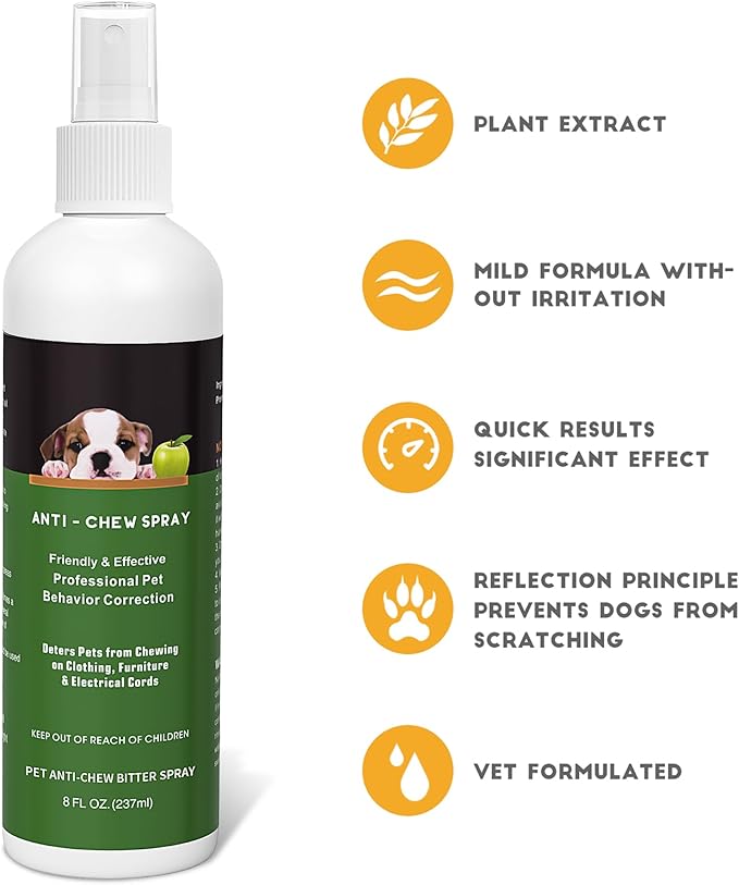 No Chew Spray for Dogs, Bitter Spray for Dogs to Stop Chewing Licking of Furniture Shoes, Natural Dog Deterrent Spray for Anti Biting, Puppy Dog Training & Behavior Aids Spray