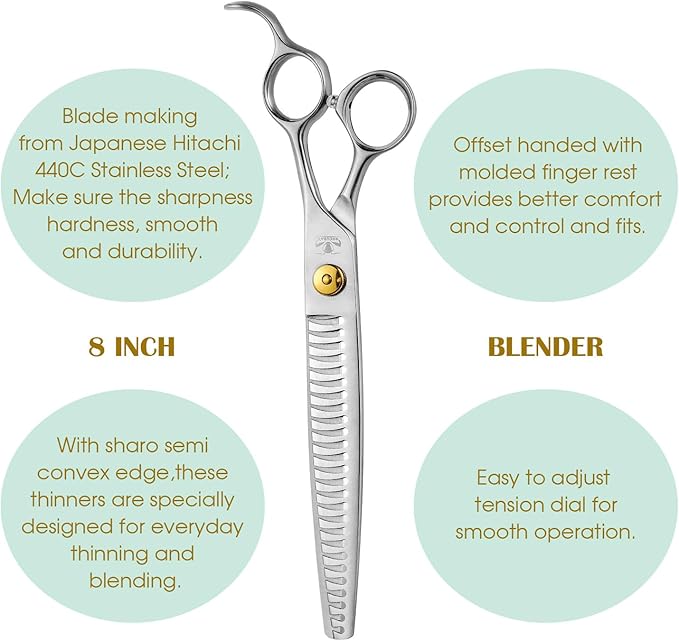 Gold Mantis Professional Dog Shears,8.0" Blender Shear For Medium Large Dog, 75% Thinning Rate