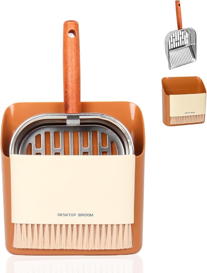 Stainless Steel Cat Litter Scoop with Holder, Kitty Poop Scooper Stand for Litter Box, Fast Sifting Non-Stick Cat Poop Scooper with Coarse and Fine Grids for All Litter Pan, Orange