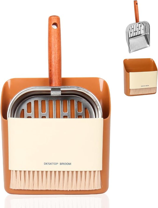 Stainless Steel Cat Litter Scoop with Holder, Kitty Poop Scooper Stand for Litter Box, Fast Sifting Non-Stick Cat Poop Scooper with Coarse and Fine Grids for All Litter Pan, Orange