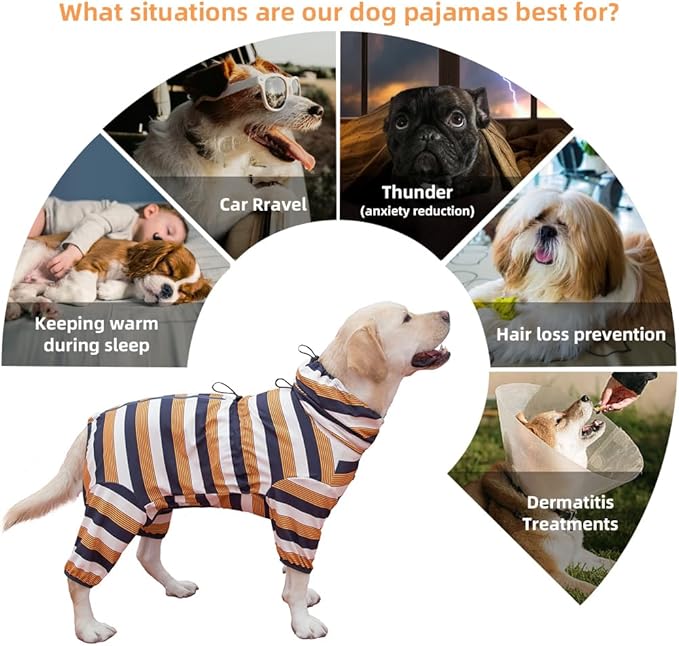 Dog Pajamas for Large Dogs,Extra Large Stretch, Suitable for Adult, Medium-Sized Dogs, Large Pet Jumpsuit Four-Legged Dog Clothes, Pet Clothing. (Yellow-Black Bar, 2XL)