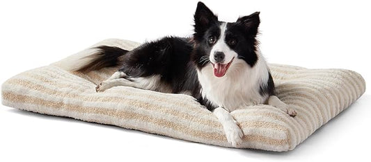 FURTIME Washable Dog Bed Large Sized Dogs, Deluxe Dog Crate Beds Comfy Fluffy Kennel Pad Anti-Slip Pet Sleeping Mat, Machine Washable Dogs Pillow, 35"x23"x3.5", White