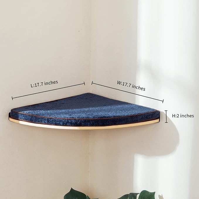 Wall Mounted Corner Cat Bed - Cat Shelf with Comfortable Cushion - Minimalistic Cats Furniture for Indoor Cats - Climbing Perch for Wall,Cream