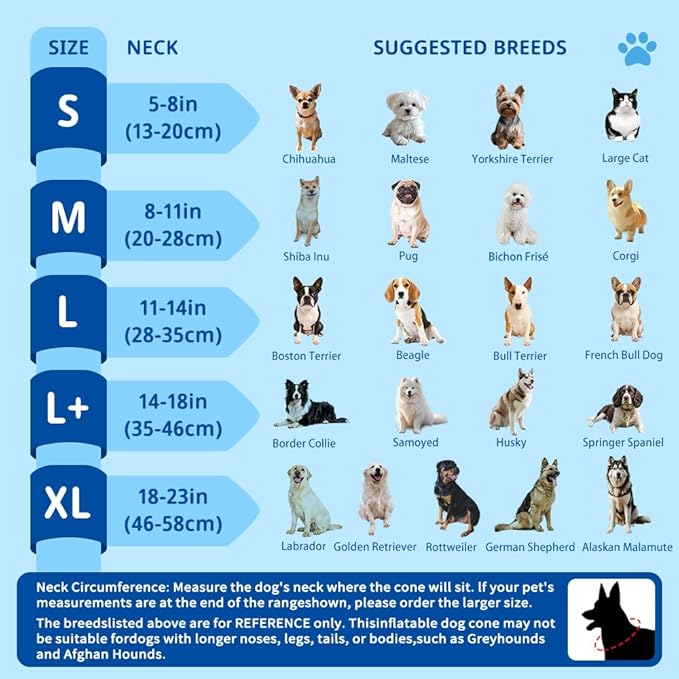 Soft Dog Cone Collar with Anti-Lick Shield, Inflatable Donut Cones Alternative after Surgery for Large/Medium/Small Dogs to Stop Licking, Elizabethan Neck Ecollars of Shame, Comfy Pillow Recovery Blue