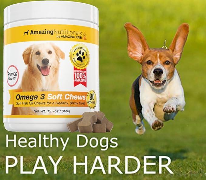 Amazing Omega 3 for Dogs - Omega 3 Fish Oil for Dogs Supplement for Itchy Skin Relief for Dry Skin and Hot Spots and Shedding Coat with EPA and DHA Fatty Acids - 90 Salmon Soft Chews