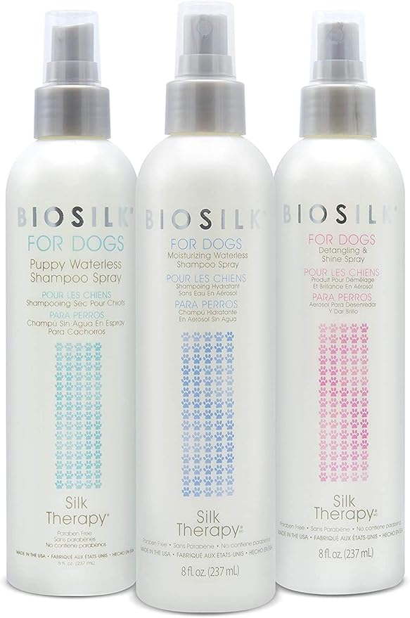 BioSilk for Dogs Silk Therapy Deep Moisture Waterless Shampoo Spray, 2 Pack | Waterless Dog Shampoo Spray for All Dogs and Puppies | 8 Fl Ounces, Pack of 2