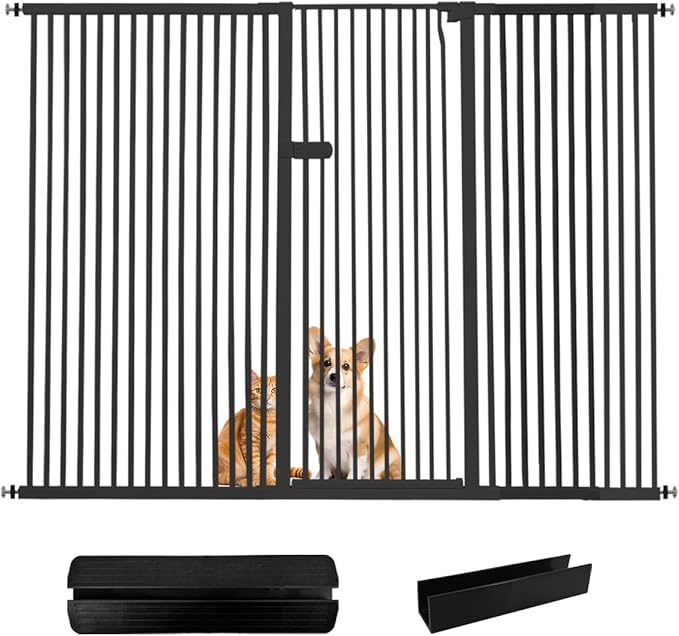 Lumizone Extra Tall Cat Gate 61.02" High Pressure Mounted Extra Wide 2025 New (17 Sizes) 1.37" Gap No Drilling Auto-Close One-Handed Operation Tall Pet Gate (Black, 80.12"-84.44"/203.5-214CM)
