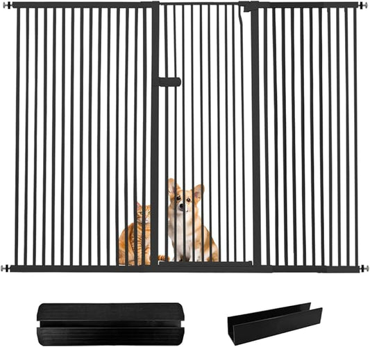 Lumizone Extra Tall Cat Gate 61.02" High Pressure Mounted Extra Wide 2025 New (17 Sizes) 1.37" Gap No Drilling Auto-Close One-Handed Operation Tall Pet Gate (Black, 80.12"-84.44"/203.5-214CM)