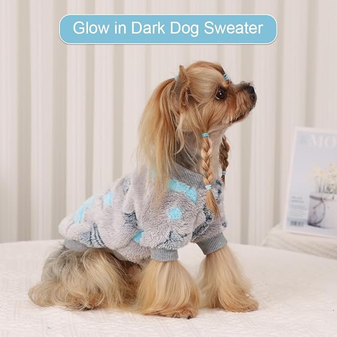 Dog Sweater Glow in The Dark Girl Pink Small Fleece Clothes Winter Soft Thickening Warm Puppy for Dogs Boy Teacup Yorkie Chihuahua (M,Grey)