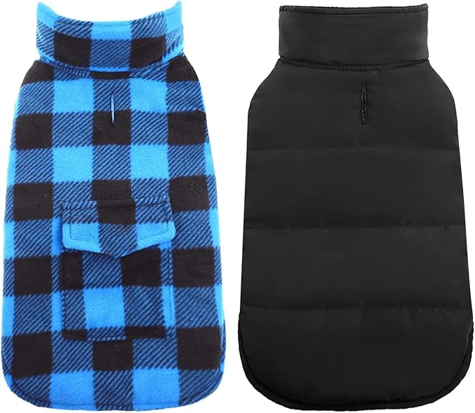 Kuoser Dog Winter Coat, Windproof Dog Fleece Jacket British Style Plaid Cold Weather Doggie Vest Coats, Reversible Cozy Warm Pet Clothes Apparel for Extra Large Size Dogs XXL
