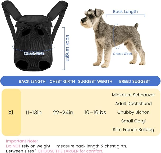 Dog Backpack Carrier, Adjustable Pet Front Carriers, Legs Out Carrying Sling Travel Bag for Small Medium Dogs 10-16 Lbs, Soft Wearable Puppy Chest Carry Backpacks for Walking/Hiking/Camping/Traveling