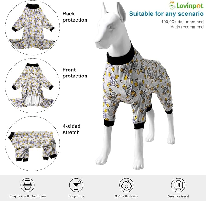 LovinPet Big Dogs Pajamas Clothes, Sleepytime Elephants Print, Pajamas for Pitbulls, Post Surgery Dog Shirt, Wound Care Large Dog Onesies, Lightweight Pullover, Full Coverage Large Breed Dog Pjs, 3XL