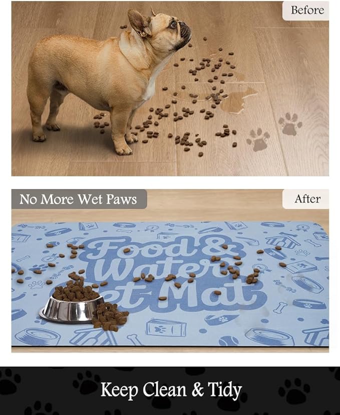 Pet Feeding Mat-Absorbent Dog Mat for Food and Water Bowl-No Stains Quick Dry Water Dispenser Mat-Dog Accessories Pet Supplies-Bowl for Messy Drinkers（Words,12"x19"