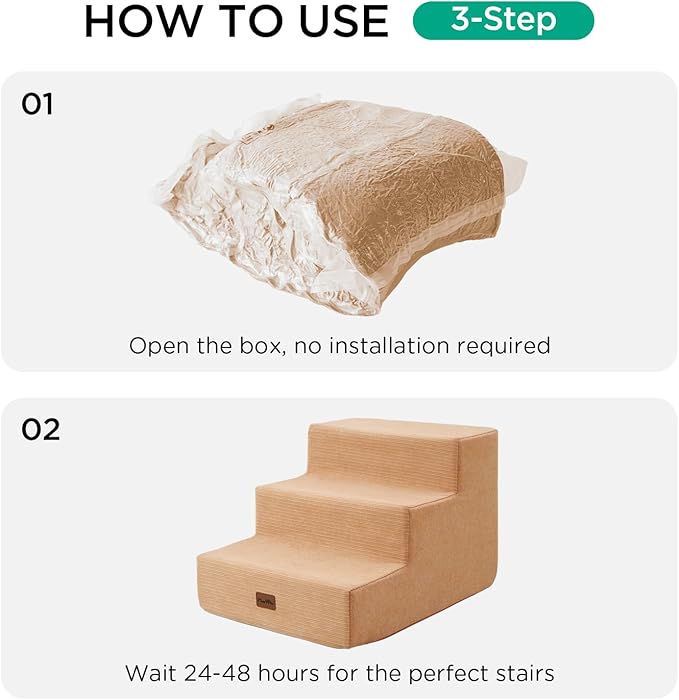 Made4Pets Dog Stairs for Small Dogs, Extra Wide Dog Steps for Bed Couch Sofa and Chair, 35D Foam Pet Steps for Small Dogs and Cats(Up to 40lbs), Non-Slip Bottom Pet Stairs, Tan, 3 Steps