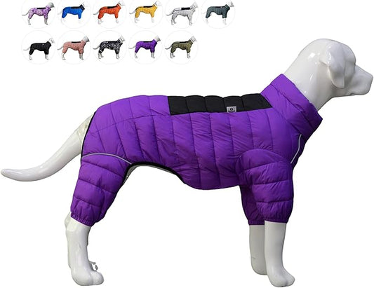 Purple Dog Warm Jacket, Zippered Adjustable Outdoor Snow Jacket - Waterproof, Windproof, Reflective - Small to XXXXL