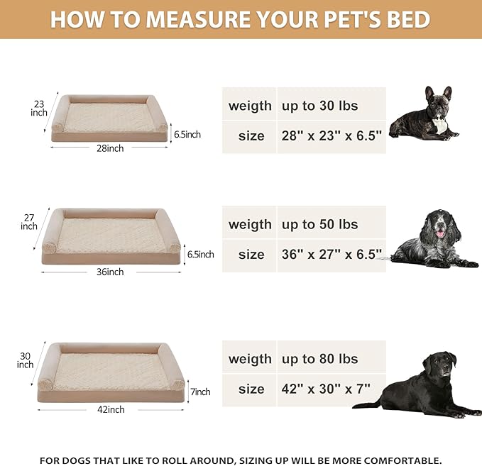 BFPETHOME Dog Beds for Large Dogs, Orthopedic Dog Bed for Medium Large Dogs,Big Waterproof Couch Pet Bed with Removable Washable Cover