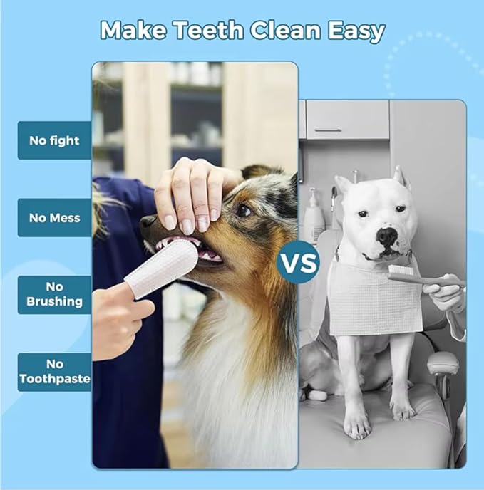 Dog Teeth Cleaning Finger Wipes, 100pcs Pet Dental Care Finger Wipes for Dogs and Cats Removing Plaque and Tartar Buildup, Freshens Breath -- Safe Ingredients Disposable No-Rinse Pet Finger Toothbrush