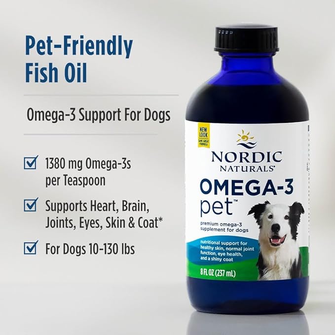 Nordic Naturals Omega-3 Pet, Unflavored - 8 oz - 1380 mg Omega-3 Per Teaspoon - Fish Oil for Medium to Large Dogs with EPA & DHA - Promotes Heart, Skin, Coat, & Immune Health