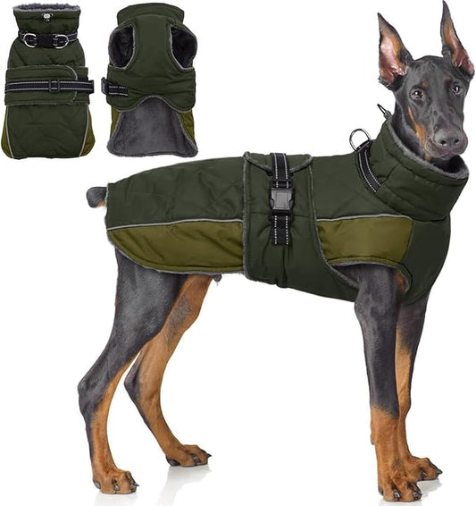 QBLEEV Warm Dog Jacket - Reflective, Adjustable Winter Coat with Turtleneck for Cold Weather, Waterproof Fleece Snowsuit for Small, Medium, Large Dogs