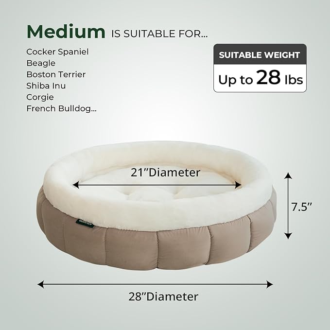 BALANCE Cat Beds for Indoor Cats, Washable Round Dog Bed, Donut Dog Bed with Anti-Slip Bottom for Small Dogs, 28 Inches, Goat