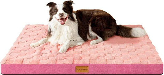 Patas Lague Orthopedic XL Dog Bed Large Sized Dog 48''X30'', Waterproof Soft Comfortable Egg Crate Foam Large Pet Beds Crate Mat with Removable Washable Cover and Nonskid Bottom, Pink