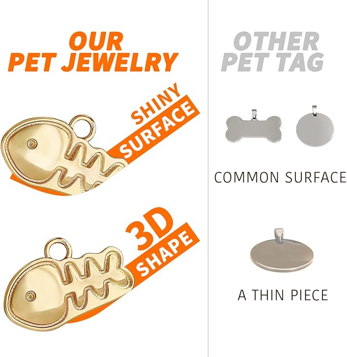 Dogs ID Tags Personalized Double Sided Deep Engraved Cat & Dog Collar Charm Fishbone Balloon Shape Brass