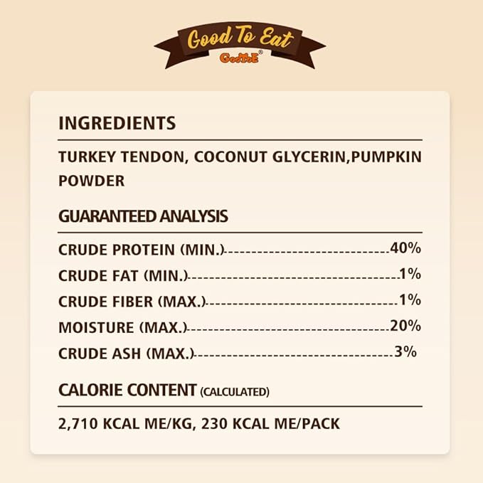 Gootoe Soft Turkey Tendon Stirip with Pumpkin 3oz, Chewy Snack, USA-Sourced Turkey Tendon, Premium Training Chews, Hypoallergenic, Reseal Value Bags, Ideal for Small & Senior Dogs
