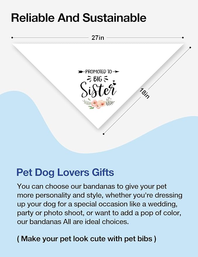 Funny Promoted to Big Sister Dog Bandana, White Big Sister Bandana for Dog Pet Dog Triangle Scarf, Gender Revealing Baby Announcement Dog Bandana Dog Lovers Gifts