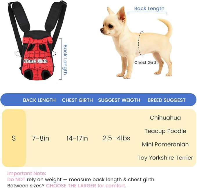 Dog Backpack Carrier, Front Pocket for Essentials, Legs Out Carrying Sling Travel Bag for Small Medium Dogs 2.5-4 Lbs, Soft Wearable Puppy Chest Carry Backpacks for Walking/Hiking/Camping/Traveling