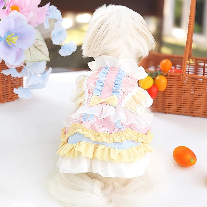 MengYu Puppy Dress Cat Lolita Dress (Pink&Yellow, XS)