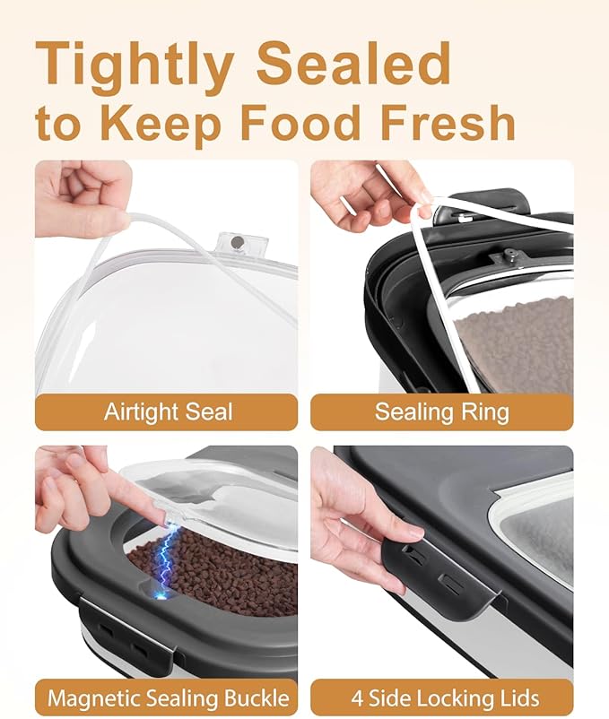 20-30 Lbs Rice Storage Container,Collapsible Food Storage Containers with Rolling Wheel Airtight Locking Lid,Flour Storage Container with Cup and Scoop,Suitable for Food,Rice,Pet Food,Flour