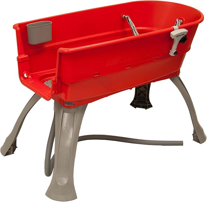 Booster Bath Elevated Pet Bathing Large Red with Steps and Grey DGS Cleaning Crew Combo