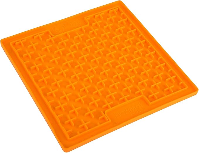LickiMat Classic Buddy, Cat Slow Feeder Lick Mat, Boredom Anxiety Reducer; Perfect for Food, Treats, Yogurt, or Peanut Butter. Fun Alternative to a Slow Feed Cat Bowl or Dish, Orange