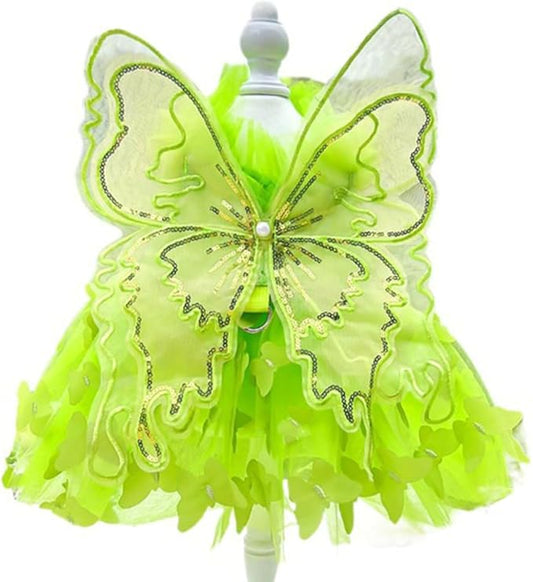 Rainbow Butterfly Dog Dresses for Small Dog Girl Puppy Lace Tutu Princess Dress Cat Outfit Pet Butterfly Costume for Kitten Chihuahua Yorkie Pomeranian (Green, Medium)