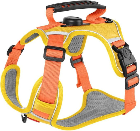 AirTag Dog Harness,Cat Harness All-in-One Dog Vest, Anti-Pull, Anti-Suffocation Reflective Dog Vest for Small, Medium, and Large Dogs and cat (Yellow, L(Chest:21.2-27.9",Neck:(18.1-25.2"))
